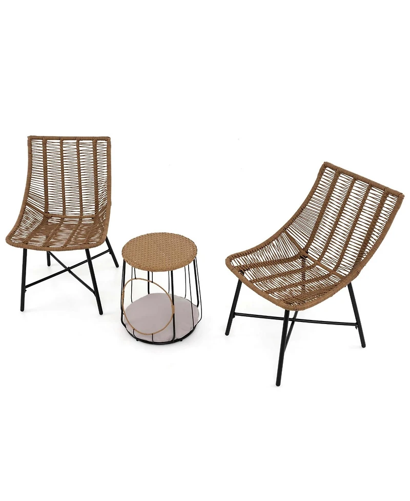 3 Pcs Outdoor Furniture Set with Pet House & Heavy Duty Metal Frame