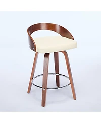 Set of 2 Swivel Bar Stools with Low Back 25 Inch Seat Height Wood Chairs Cushioned and Footrest for Kitchen Island or Dining Room-The Po