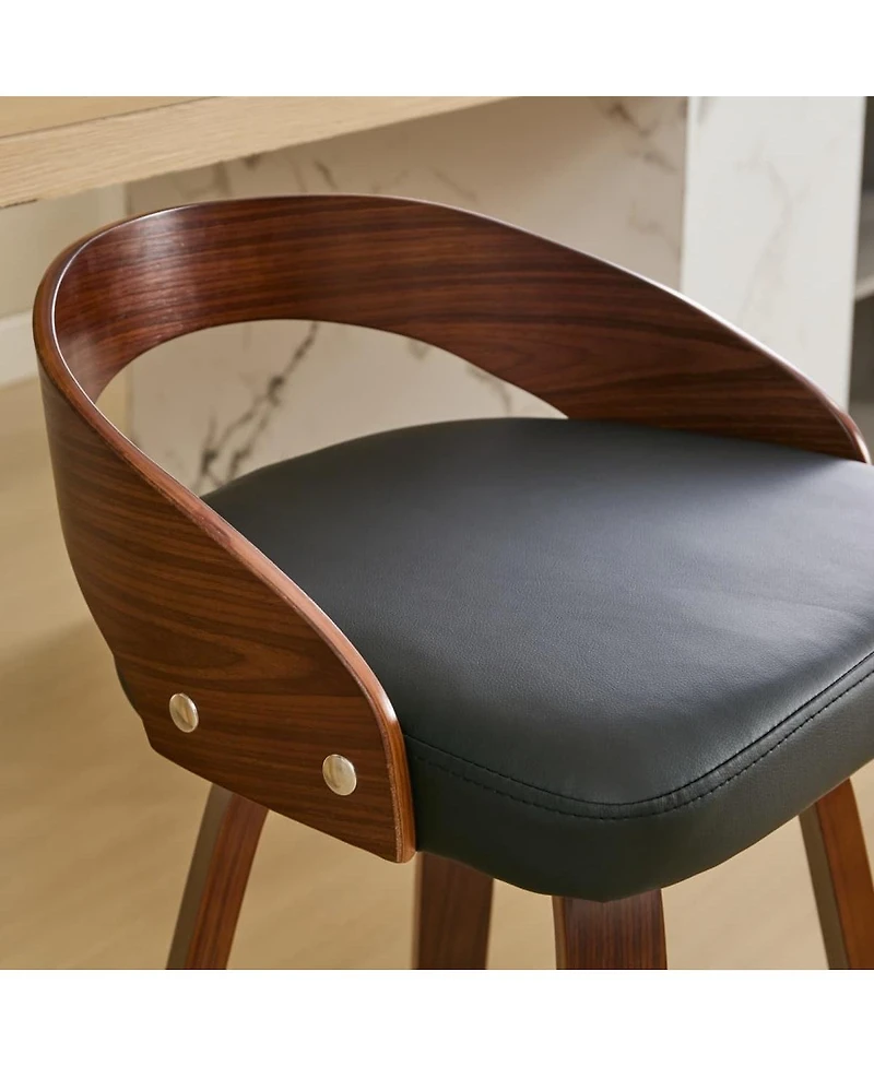 Set of 2 Swivel Counter Height Stools with Low Back, 24.8'' Wood Chairs with Cushioned Seat for Kitchen or Dining Room-The Pop Home