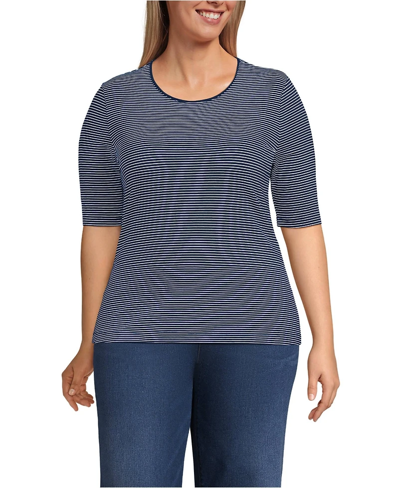 Lands' End Plus Lightweight Jersey Skimming Elbow Sleeve Crew Neck T-shirt