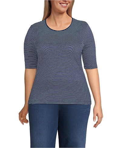 Lands' End Plus Lightweight Jersey Skimming Elbow Sleeve Crew Neck T-shirt