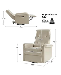 Rodrigue Modern Leather Swivel Power Recliner with Usb and Type-c Charging