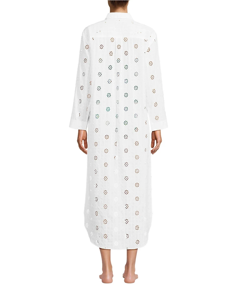 Lands' End Women's Eyelet Button Down Maxi Cover-up Dress
