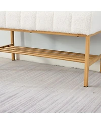 Tufted Bedroom Bench with Storage Rack Upholstered Shoe Bench with Metal Legs for End of Bed Entryway Living Room or Closet Seating-The Pop Home