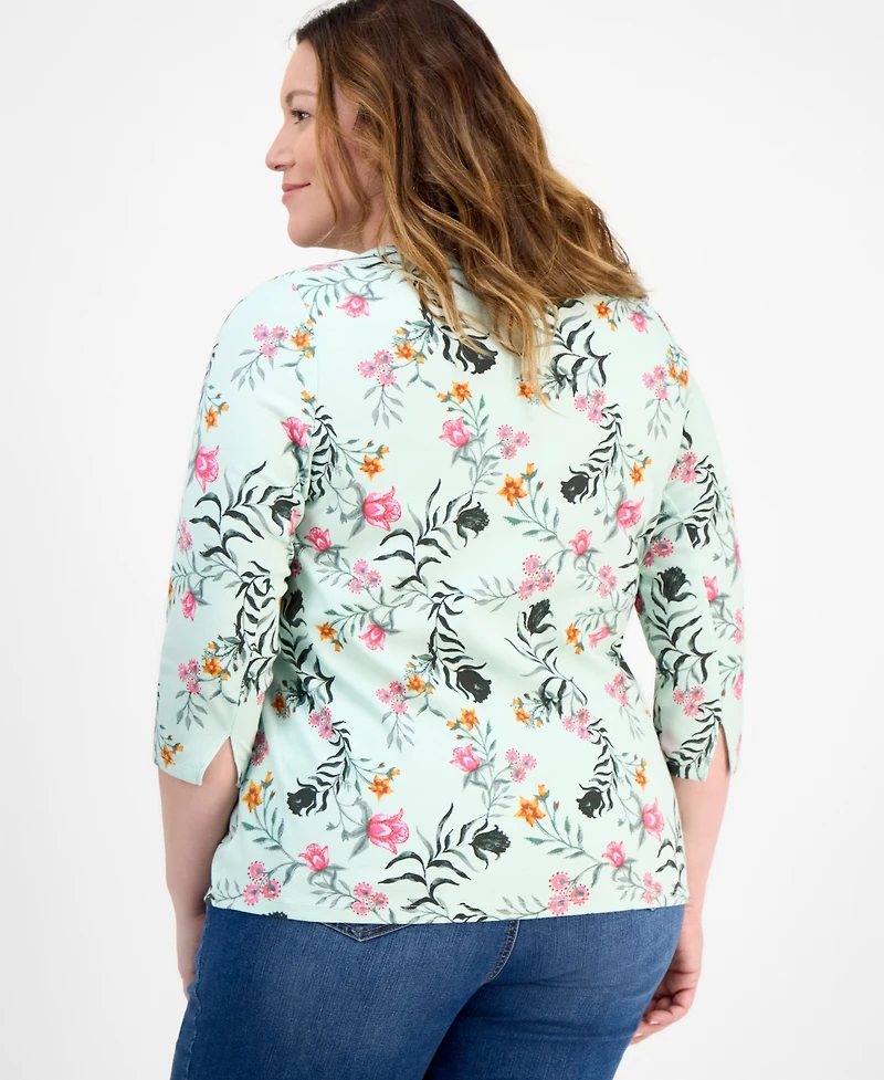 Style & Co Plus Printed 3/4-Sleeve Knit Top