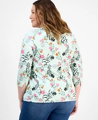 Style & Co Plus Printed 3/4-Sleeve Knit Top