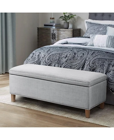 Rectangular Upholstered Storage Bench with Soft Close Lid, Solid Wood Legs for Entryway, Bedroom, or Living Room-The Pop Home