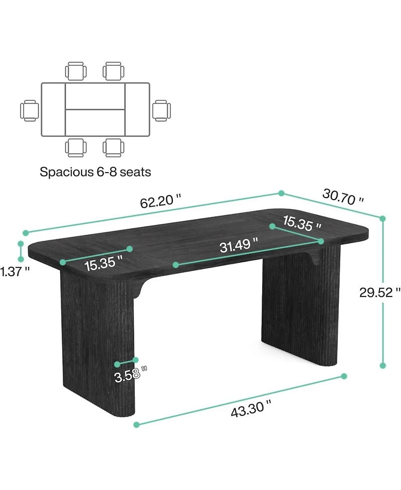 Tribesigns Dining Table for 4-6, Rectangular Wood Kitchen with Double Pedestal, 62-Inch Dinner Room, Living Easy Assembly