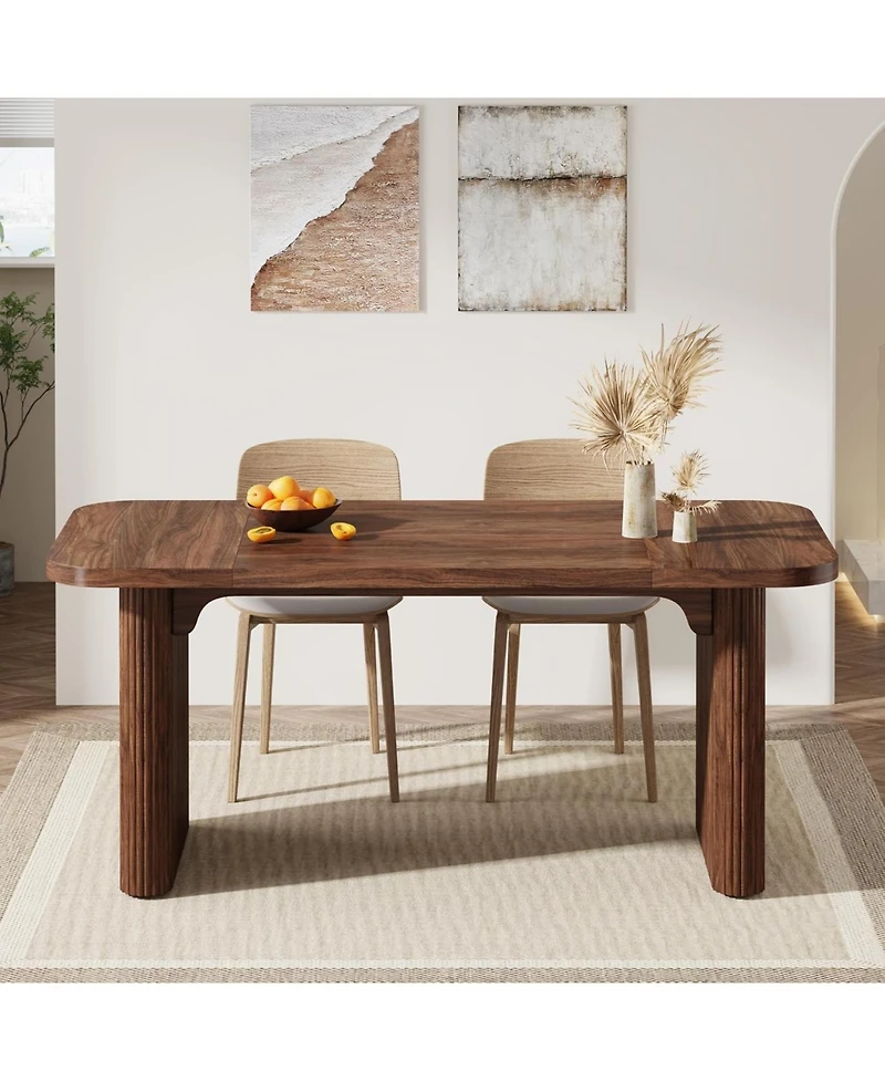Tribesigns Dining Table for 4-6, Rectangular Wood Kitchen with Double Pedestal, 62-Inch Dinner Room, Living Easy Assembly