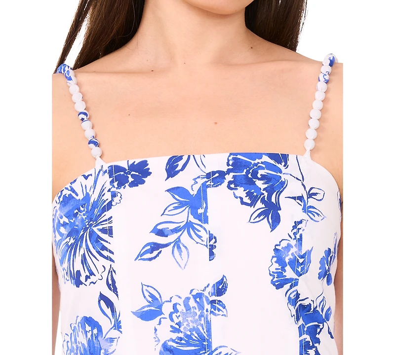 1.state Women's Printed Beaded-Strap Drop-Waist Midi Dress