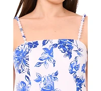 1.state Women's Printed Beaded-Strap Drop-Waist Midi Dress