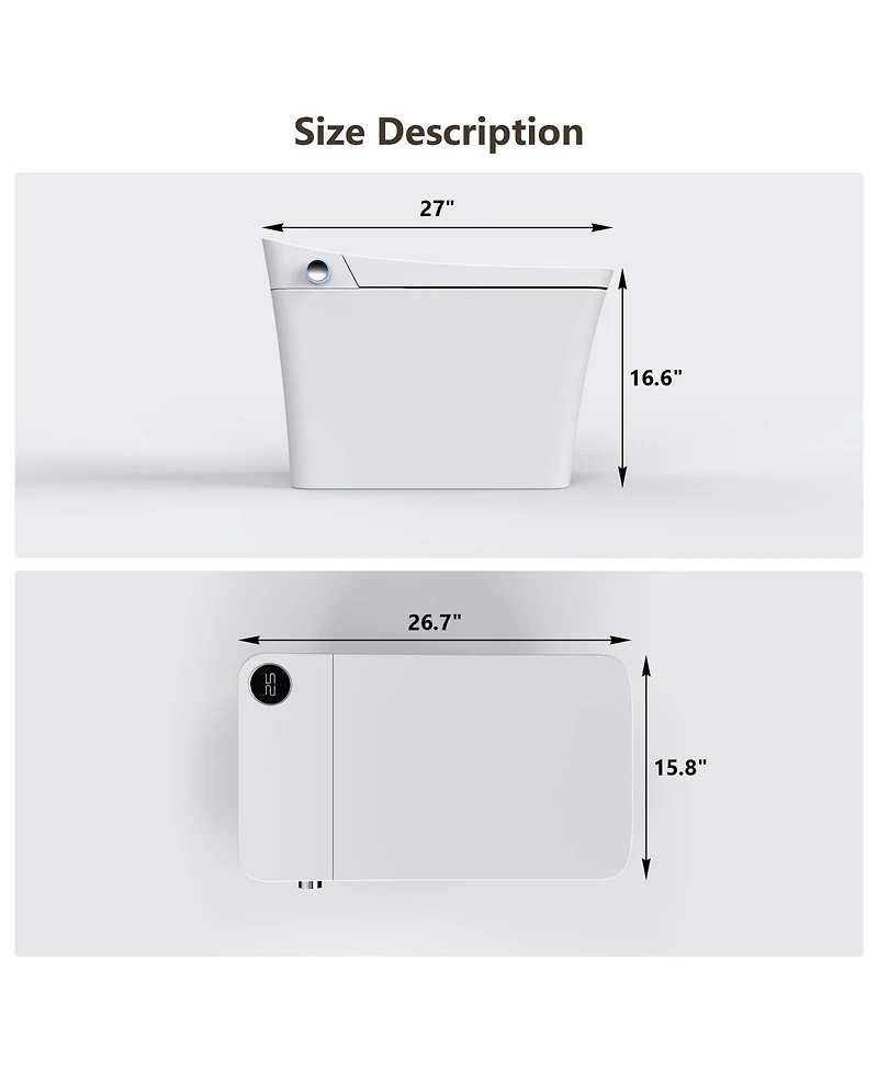 Casainc Smart Toilet with Auto open & close, Heated seat, Foot Sensor Flush, Modern Toilets with Led Display for Bathrooms
