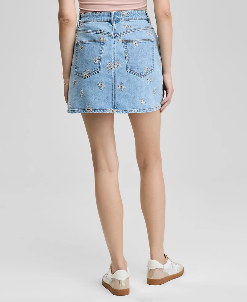And Now This Women's Floral-Embroidered Denim Skirt, Exclusively at Macy's