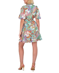 Vince Camuto Women's Printed Puff-Sleeve Cotton Dress