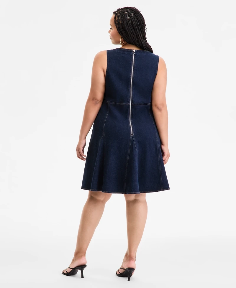 Bar Iii Plus Denim Halter Flared Dress, Exclusively at Macy's