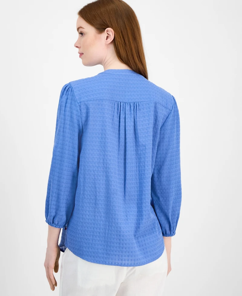 Tommy Hilfiger Women's Dobby Cotton Pintucked Tunic