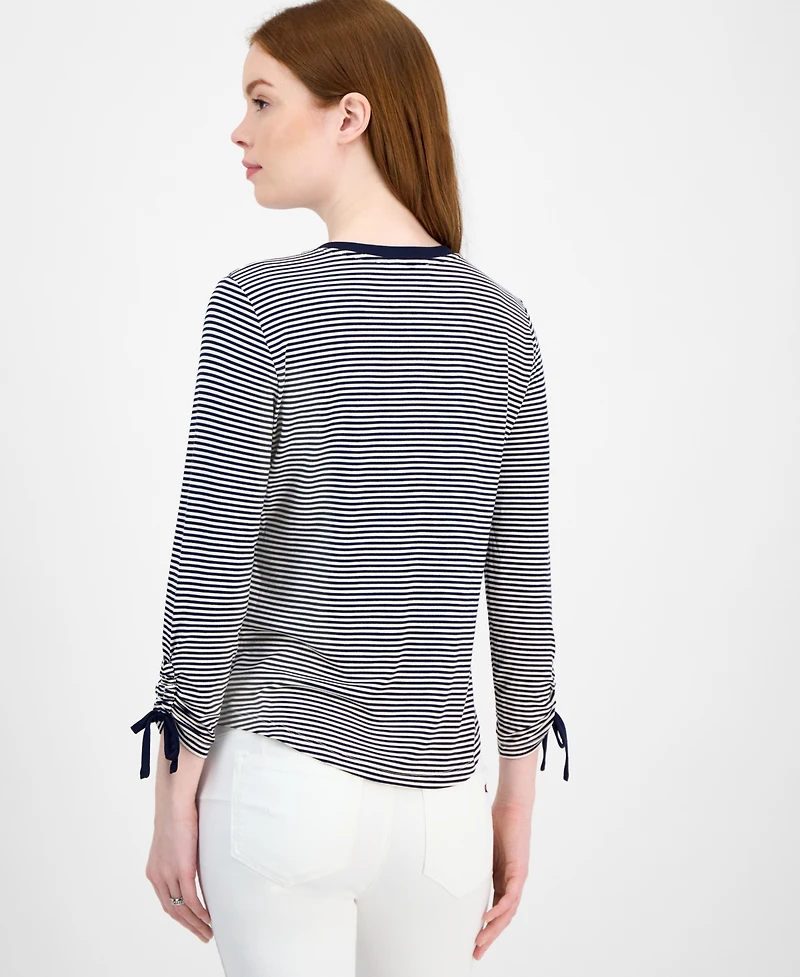 Tommy Hilfiger Women's Striped Ruched-Sleeve Top