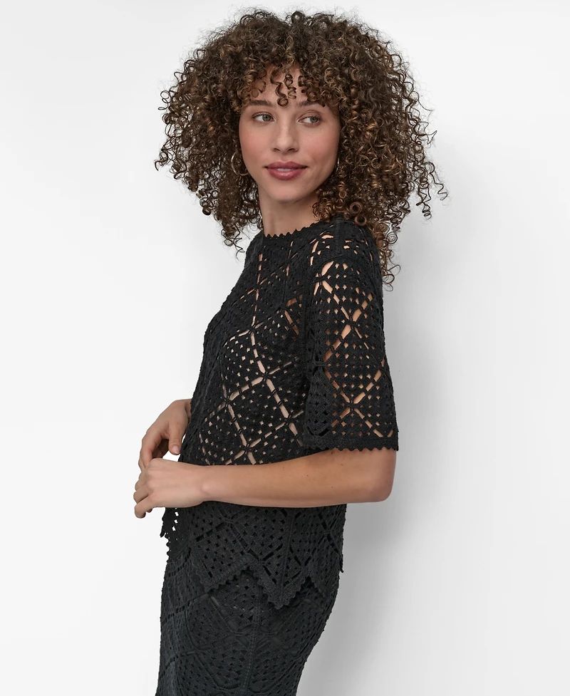 Dkny Women's Crocheted Short-Sleeve Sweater