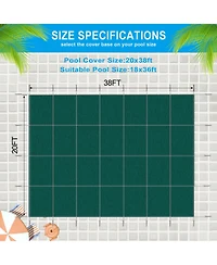 Inground Safety Pool Cover, 18x36ft, Solid, Triple Stitched, Hardware Included