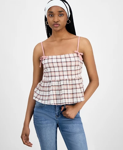 Planet Heart Juniors' Plaid Babydoll Sleeveless Tank