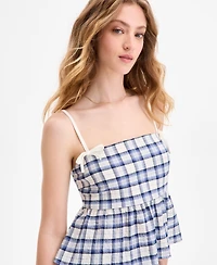 Planet Heart Juniors' Plaid Babydoll Sleeveless Tank