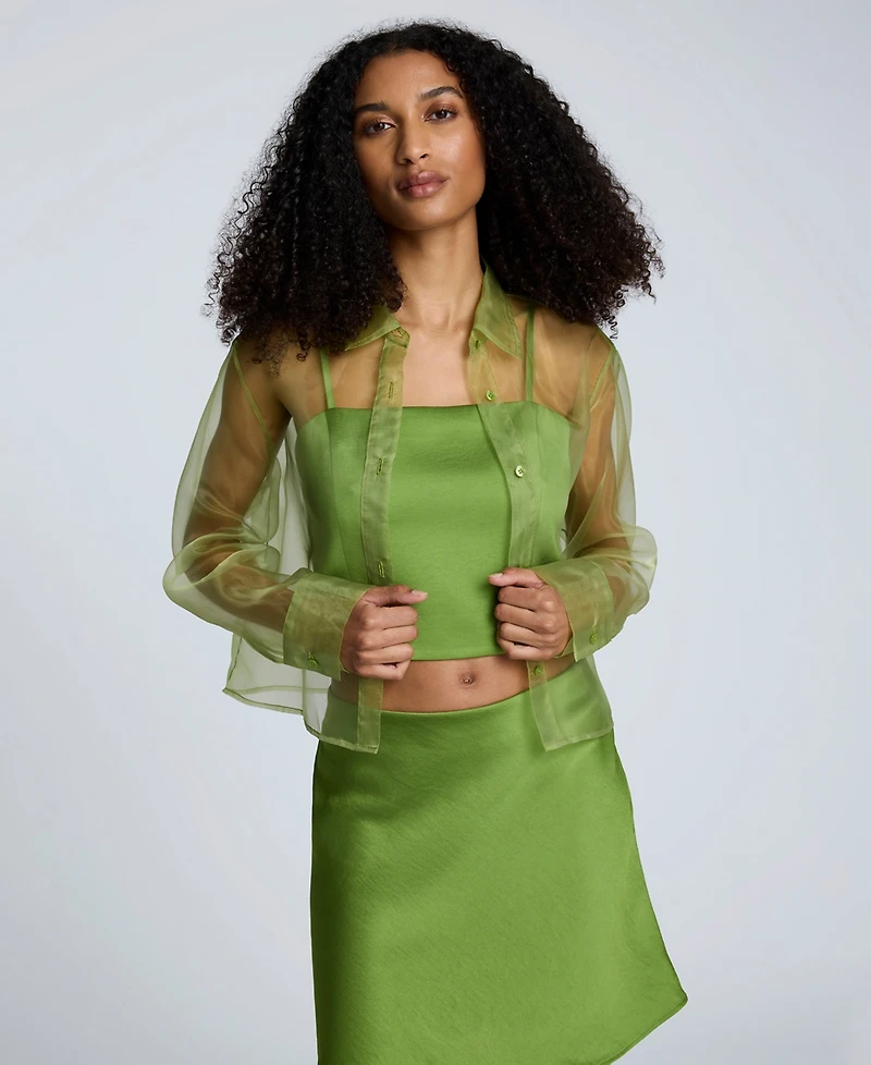 Kenneth Cole Women's Button-Front Cropped Organza Shirt