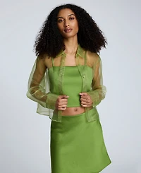 Kenneth Cole Women's Button-Front Cropped Organza Shirt