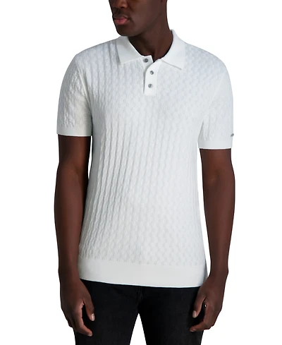 Karl Lagerfeld Paris Men's Textured Short-Sleeve Sweater Polo Shirt