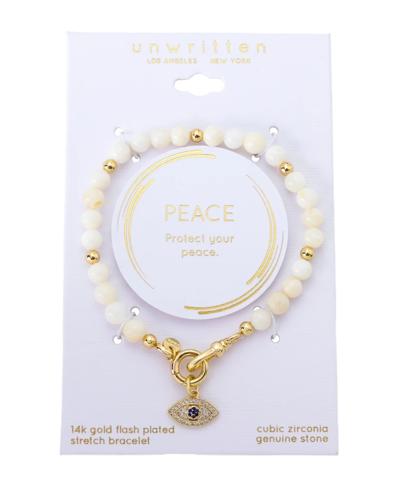 Unwritten Mother of Pearl and Cubic Zirconia Evil Eye Charm Stretch Bracelet