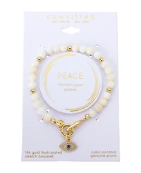 Unwritten Mother of Pearl and Cubic Zirconia Evil Eye Charm Stretch Bracelet