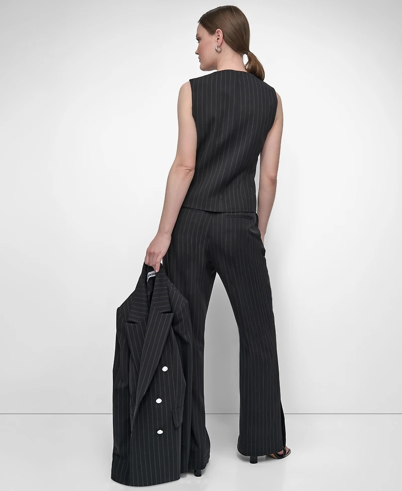 Dkny Women's Striped Crewneck Button-Front Vest