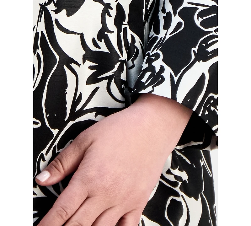 Le Suit Plus Floral-Print Jewel-Neck Jacket Topper & Empire Seamed Dress