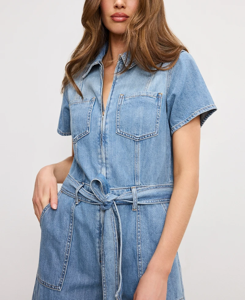 Good American Women's Fit For Success Denim Cropped Jumpsuit