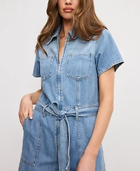 Good American Women's Fit For Success Denim Cropped Jumpsuit
