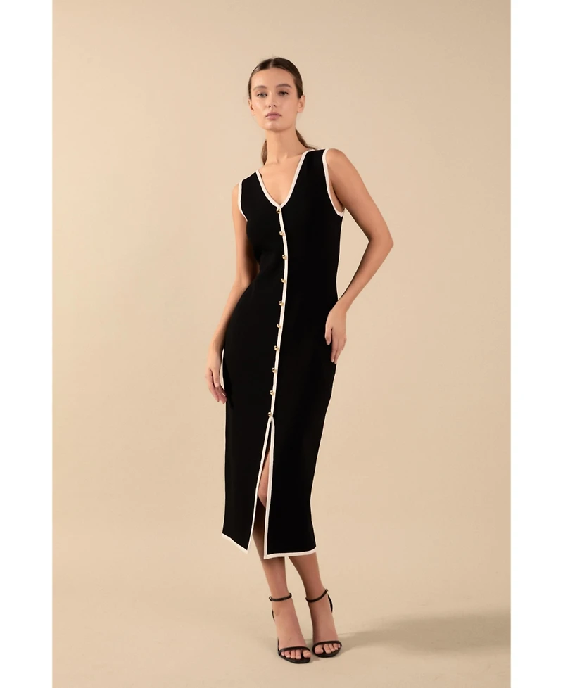 endless rose Women's Knit Contrast Midi Dress