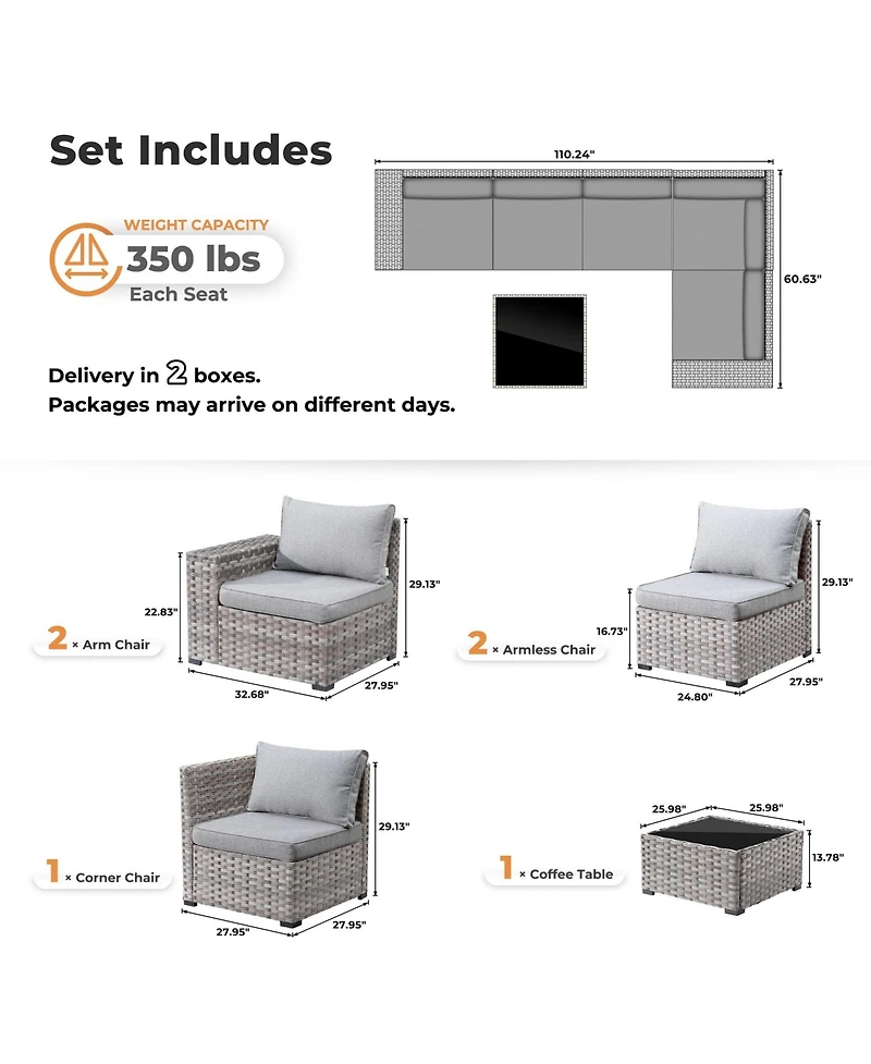 Xizzi Patio Furniture Set,6 Piece Outdoor Sectional Sofa Couch Set,Patio Conversation Set with Modular Wicker Chairs,Widened Armrest,Side Table,Orange
