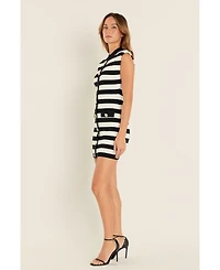 endless rose Women's Mock Neck Striped Mini Dress