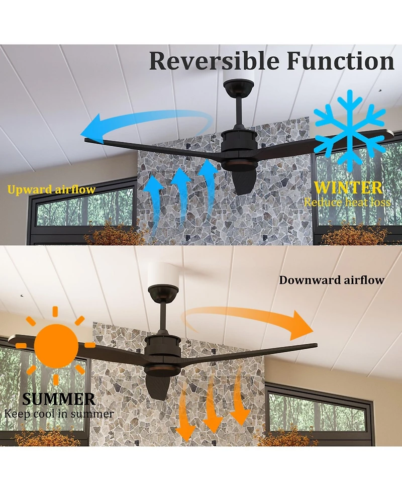 60 inch ceiling fan without light, can be used indoors and outdoors, with remote control, reversible Dc motor, no noise, for bedroom, living room, ter