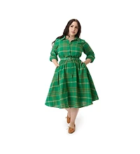 Unique Vintage Plus Long Sleeve Belted Shirt Dress