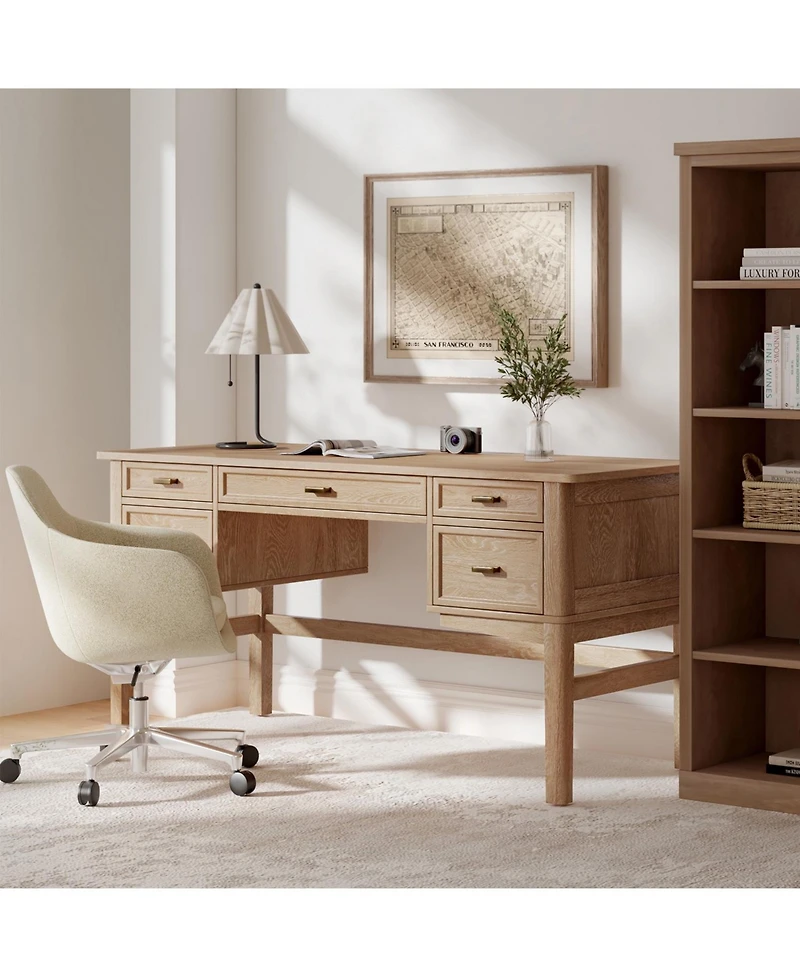 Mid-century Modern Jessy 56" Rectangular Desk with Solid Wood Legs