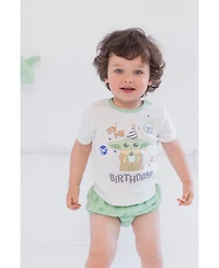 The Mandalorian Baby Boys Yoda Pullover T-Shirt Diaper Cover and Hat 3 Piece Outfit Set