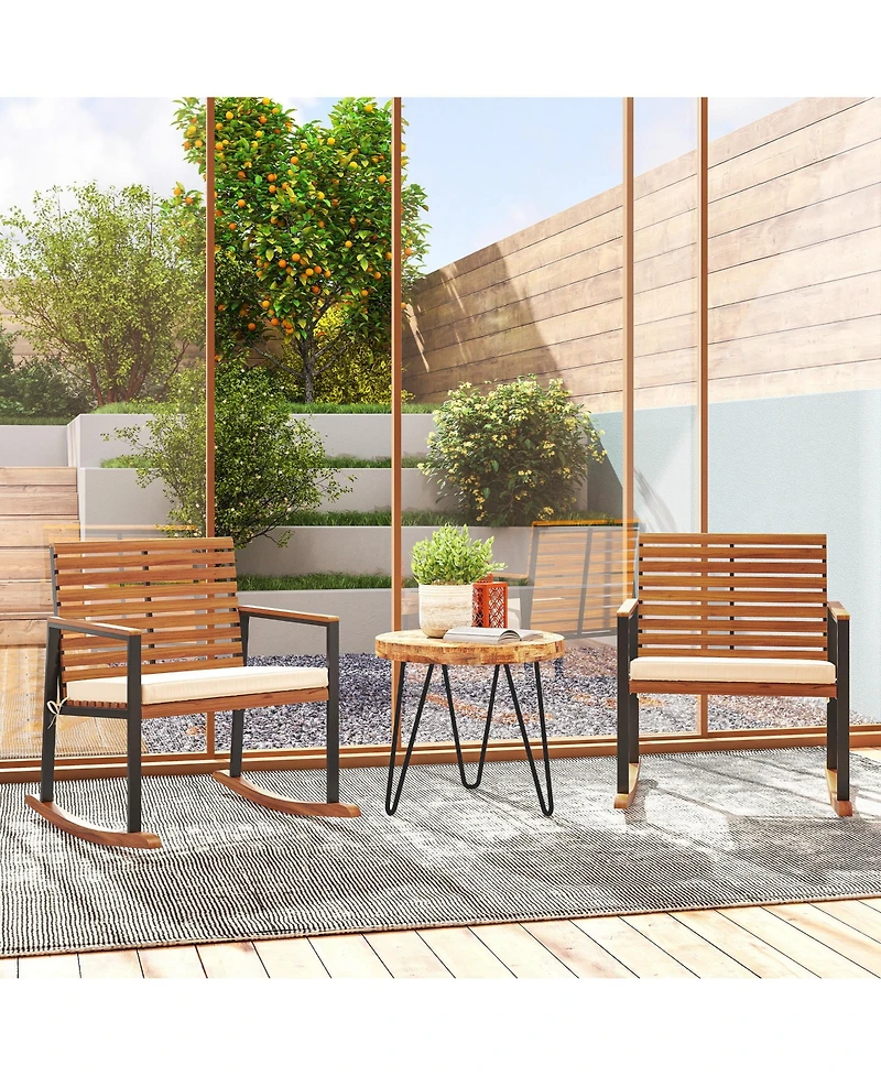 Outsunny 2PCS Outdoor Rocking Chair, Wooden Outdoor Rockers,