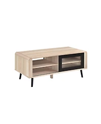 Kings Brand Furniture Nathan Mid Century Modern Coffee Table with Storage Shelf, Oak/Black (Coffee Table)