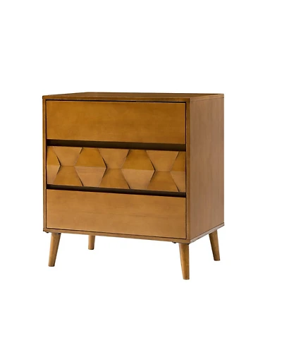 Loreno Mid-Century Modern 3-Drawer Dresser with Built-in Charging and Solid Wood