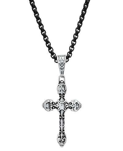 Steeltime Men's Black Ip and Stainless Steel Accented Cross Pendant Necklace