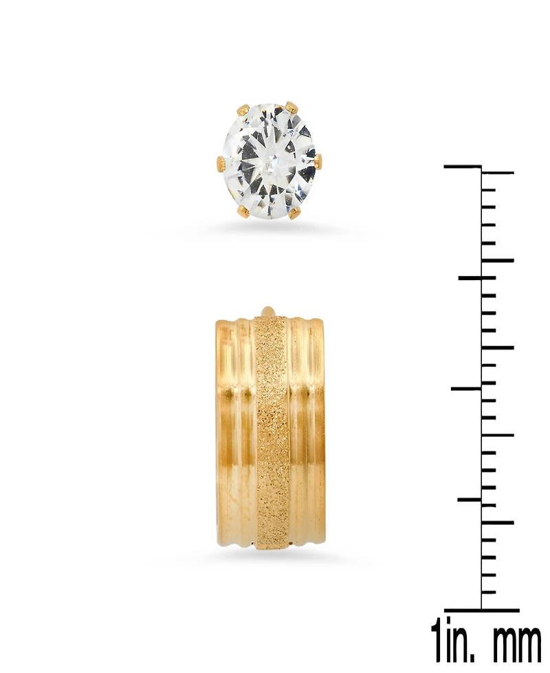 Steeltime Women's 2 Pieces Set Simulated Diamonds Studs and Diamond Cut Huggie Earrings