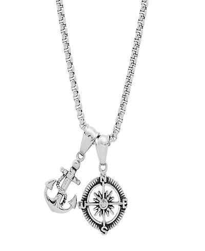 Steeltime Men's Anchor and Compass Pendant Necklace
