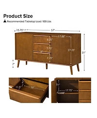 MId-century Modern Victor 57"Wide 3 Drawer Sideboard