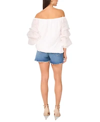 Vince Camuto Women's Textured Off-The-Shoulder Bubble 3/4-Sleeve Tie-Front Blouse