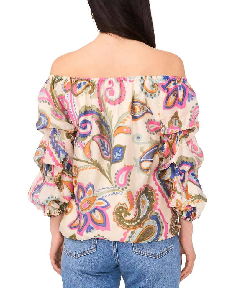 Vince Camuto Women's Paisley-Print Off-The-Shoulder Bubble 3/4-Sleeve Tie-Front Blouse
